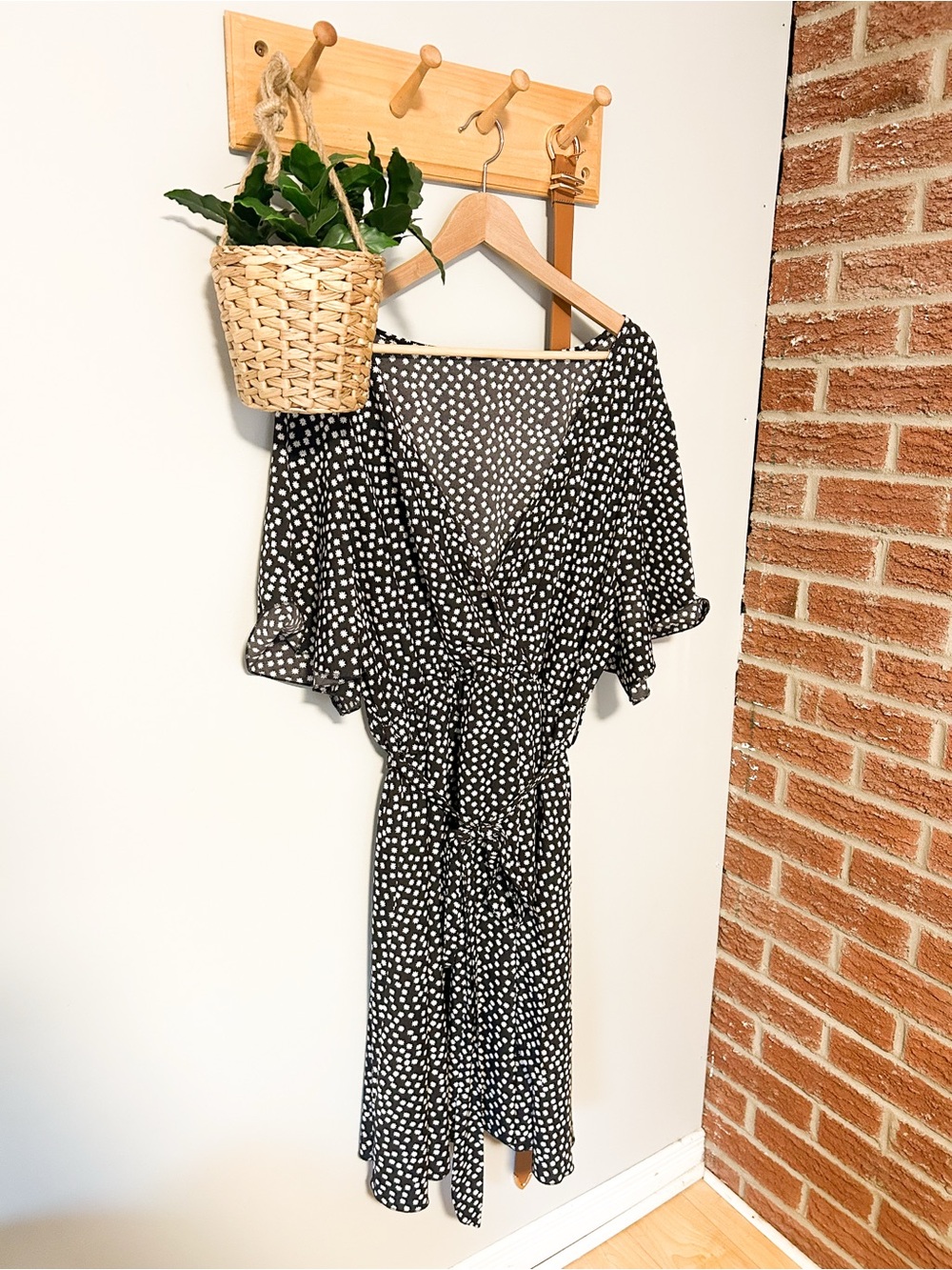 Black and White Wrap Midi Dress - Elegant Women's Dress